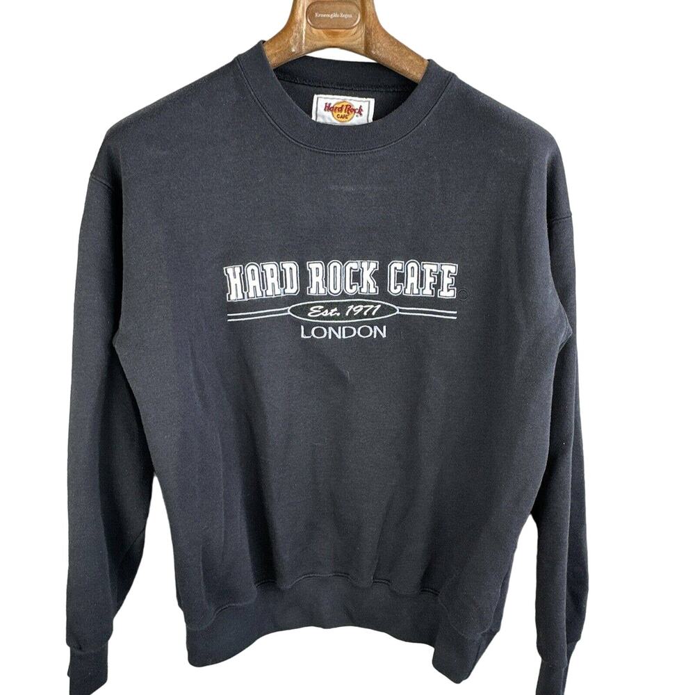 Hard Rock Cafe London Vintage 90s Crew Neck Sweatshirt Size L Black